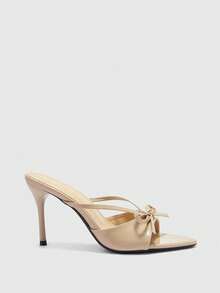 CUCCOO BIZCHIC Women's Bowknot Pointed Toe Stiletto Heel Casual Slip-On Fashion Strap Open Toe High Heel Sandals - Apricot - View 2