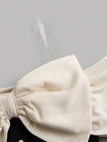 Firerie Kids 少女优雅黑色撞色蝴蝶结A字连衣裙，饰有串珠 - 黑與白 - 查看 3