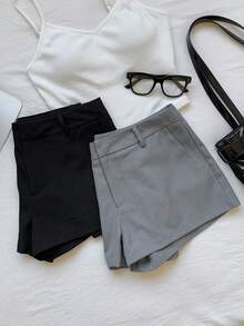 SHEIN EZwear Quần short nữ màu trơn, kiểu dáng thường ngày, có túi, nhiều mảnh, đa năng. - Nhiều màu - Xem 6