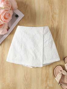 Young Girls Textured Asymmetric Shorts Skirt,Summer Casual Fashionable Versatile For Party,Outing,Photo Shoot,Park,Camping,Vacation,Daily Leisure - White - View 3