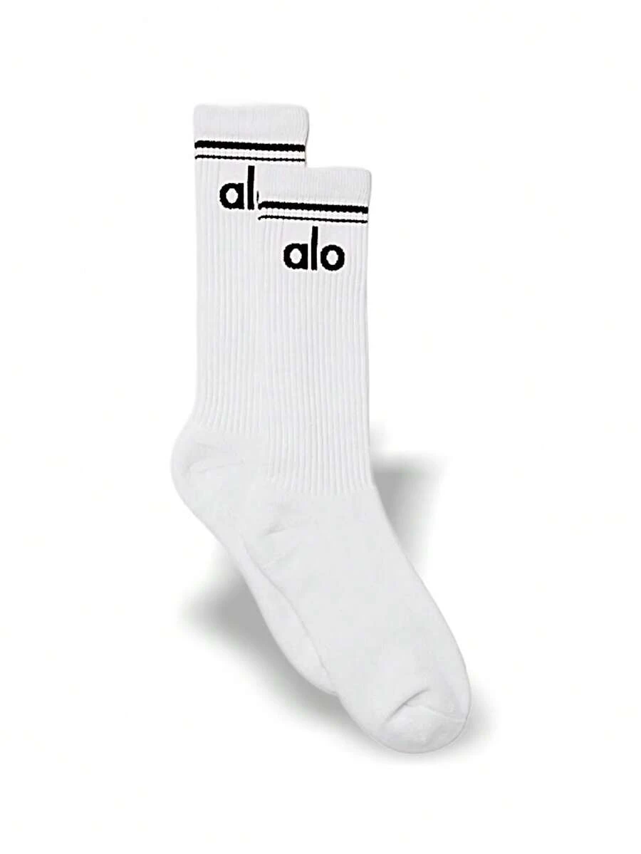 Alo Vớ unisex kiểu cổ điển, thấm hút mồ hôi, thoáng khí, mềm mại, co giãn tốt, màu trơn, dễ giặt, nhanh khô, đa năng, thích hợp cho thể thao hàng ngày, nam và nữ, một cỡ duy nhất, màu trắng A0357U-WHITE - trắng - Xem 1