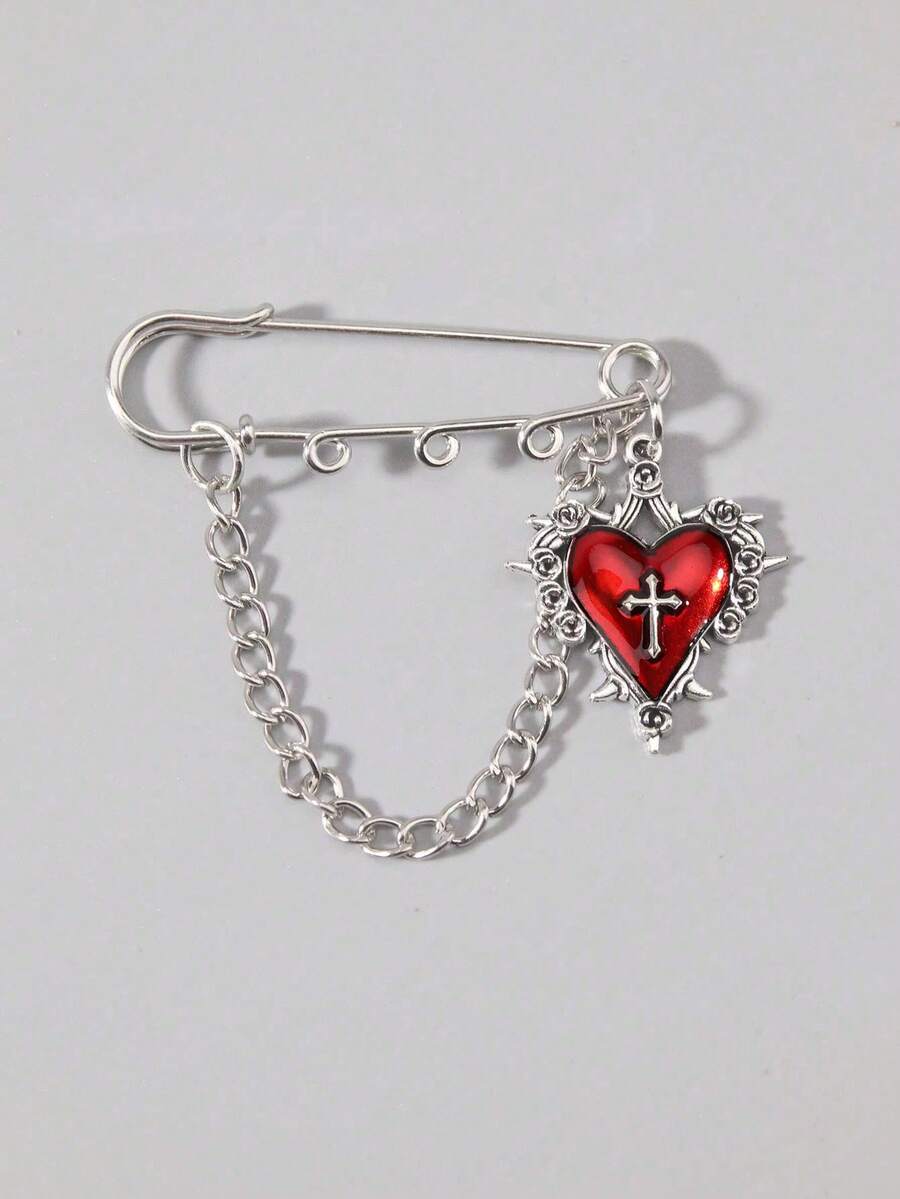 ROMWE Trâm cài áo, ghim cài ve áo và vòng cài khăn phong cách Gothic thời trang dành cho nữ, mặt dây chuyền hình hoa hồng gai và thánh giá được cá nhân hóa, ghim cài quần, quà tặng ngày Valentine. - Bạc - Xem 1