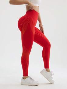 Core Rhythm Women's Seamless High Elasticity Yoga Fitness Sports Butt Lifting Waist Shaping Leggings - Red - View 7