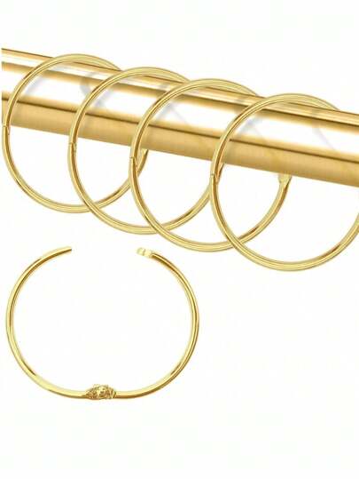 24 Pcs Golden Shower Curtain Hooks Rings Thick Metal Waterproof And Rust-Proof Stainless Steel Material Easy Installation Not Easy To Slip Off Shower Curtain Rings Curtain Rings Curtain Buckle Suitable For Bathroom, Bedroom, Living Room, Window Supplies And Accessories Home Bathroom Decor Fall Decor Bathroom Accessories