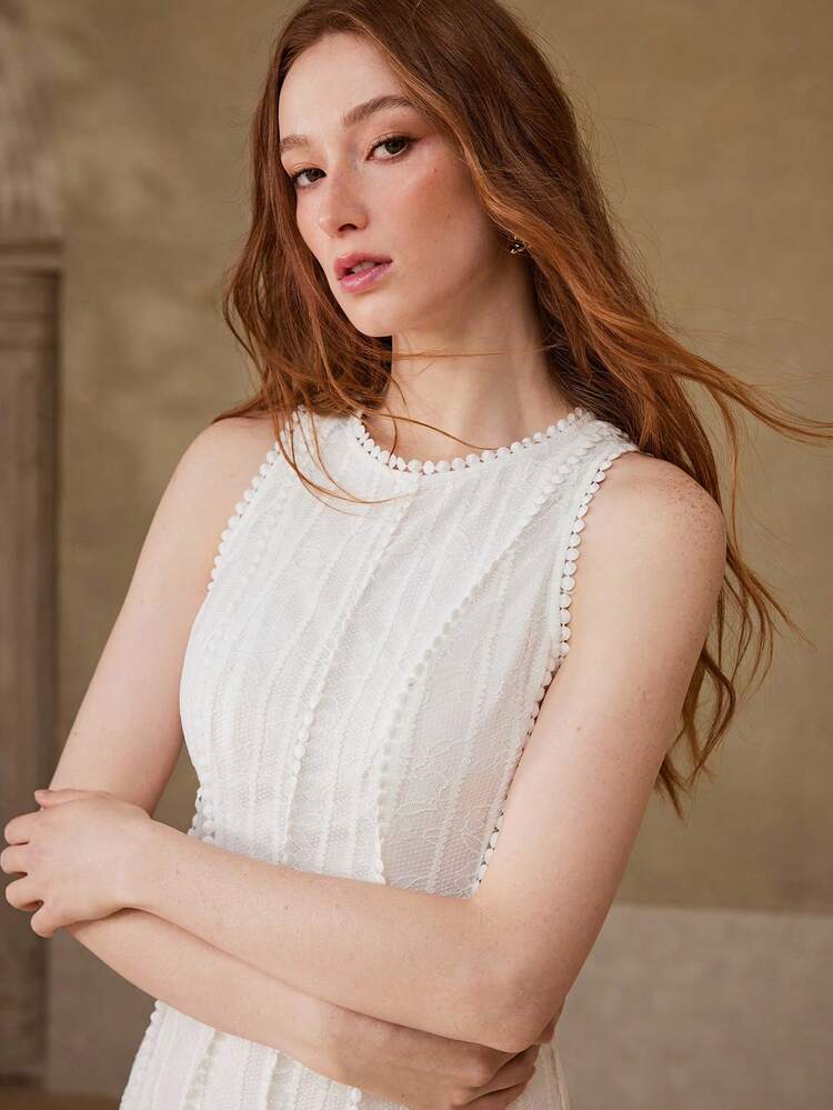 WOMEN'S ELEGANT SLEEVELESS LACE PATCHWORK DRESS, SUITABLE FOR DATES, SPRING/SUMMER