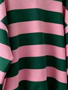 SHEIN EZwear Women's Casual Pullover Sweatshirt, Korean Style, Fashion Versatile, Suitable For Outerwear, Colorful Striped Pattern Design, Suitable For Street Photography, Suitable For Camping, Spring/Summer Outfit, Spring/Summer And Back To School Season - Multicolor - View 3