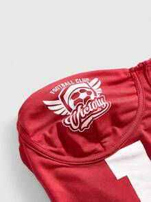 ROMWE Avant 运动宝贝无肩带足球号码印花修身背心 - 酒紅色 - 查看 3