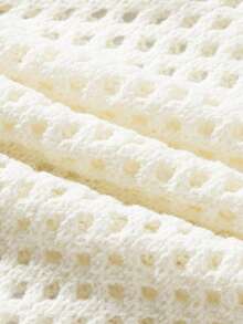 Franclia Women's Basic Minimalist Hollow Out Fashion Commute Collared Sweater Set With Shorts - Beige - View 6