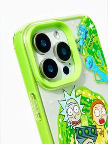 Rick and Morty X SHEIN 趣味双层手机壳，透明设计，经久耐用，时尚美观 - 星际旅行印花保护壳，兼容 11 - 17 Pro Max - 淺綠色 - 查看 3