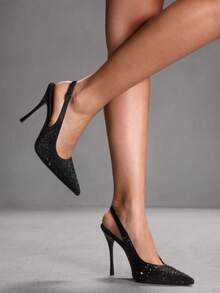 CUCCOO SZL Giày cao gót mũi nhọn khoét rỗng đính đá lấp lánh dành cho nữ, thích hợp cho đi làm, hẹn hò, dự tiệc, du lịch và các dịp khác trong dịp Giáng sinh. - màu đen - Xem 5