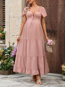 SHEIN Robe de maternité à volants et confortable - Vieux Rose - Voir 1