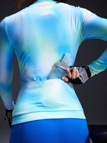 Powerista Women's Tie-Dye Long Sleeve Zipper Front Cycling Jersey - Blue - View 7