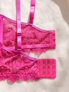 2pcs Set Magenta Lace Underwire Bra & Panty Set - Hot Pink - View 10