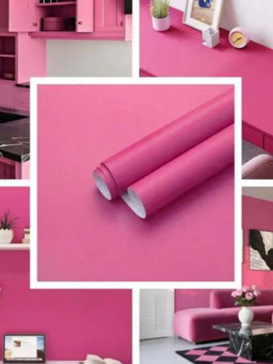 1pc Waterproof Self-Adhesive Wallpaper, Popular Wallpaper, Renovation Stickers, Background Wall Decoration - Hot Pink - View 1