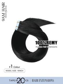20Pcs 50Gram Tape In Hair Extensions Human Hair 18 Inch Remy Hair Extensions Color 1 Jet Black Fashion Tape In Extensions, Tape In Human Hair Extensions Add Length For Wedding - S1 - View 2