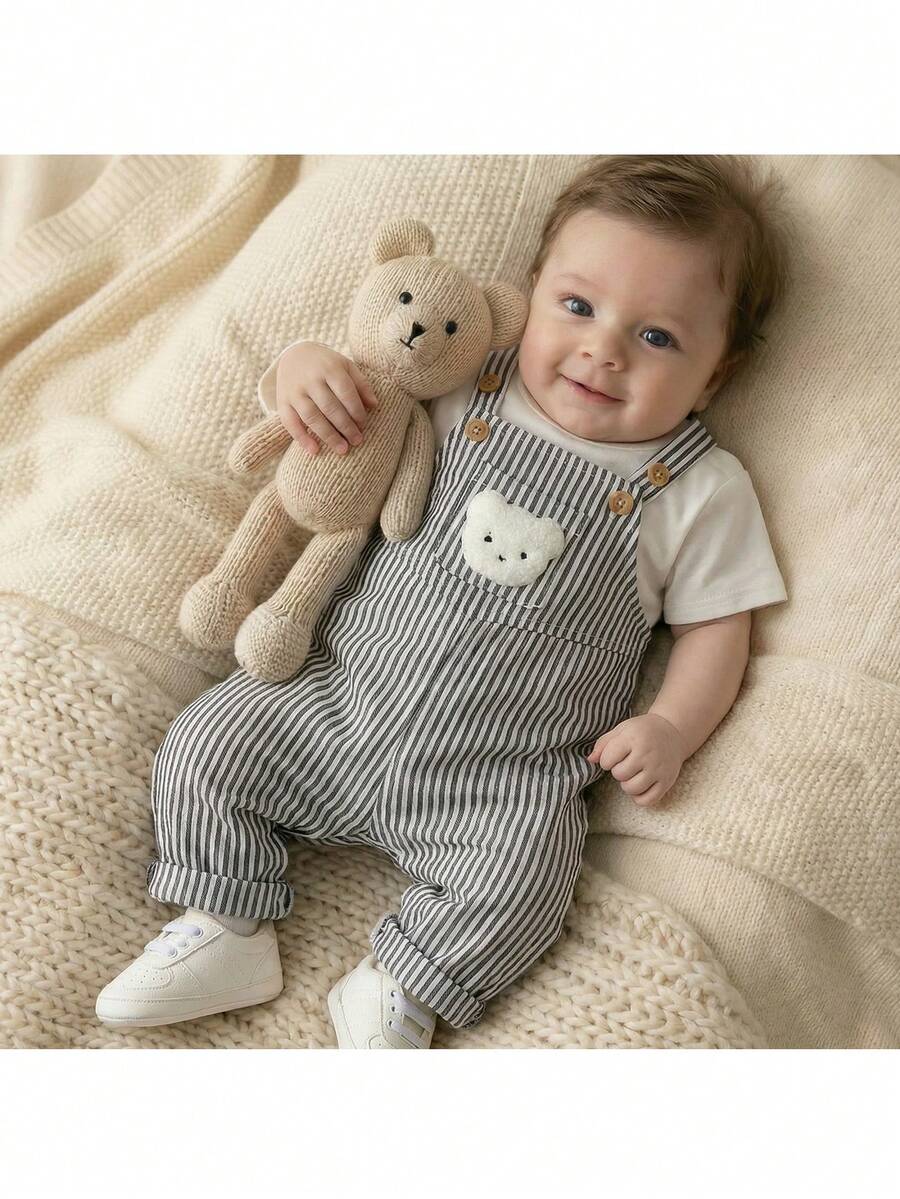 Loomiva Newborn Baby Boy/Girl Cartoon Bear Print Bib & Pants Jumpsuit