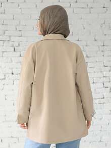 Livesso Loose Fit Color Block Lapel Collar Pockets Casual Long Sleeve Ladies Jacket,Fall Women Clothes Women Coats - Khaki - View 2