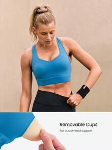 GLOWMODE FeatherFit™-Sculpt Tough Trainer Stretchy Supportive Back Closure Crossover Cutout Back Sports Bra Running Workout Gym Removable Cups - Blue - View 3