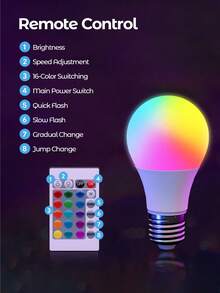 Teckwe LED Light Bulb Dimmable, RGB Color Changing Light Bulb, 16 Color Choices & 4 Lighting Modes, Portable LED Bulb With Remote Control For Home Decor, Bedroom, Stage, Party Decor, Valentine's Day - White - View 4