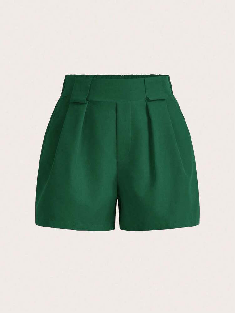 Zolique Women's Solid Color Pleated Pocket Casual Shorts - Dark Green - View 2