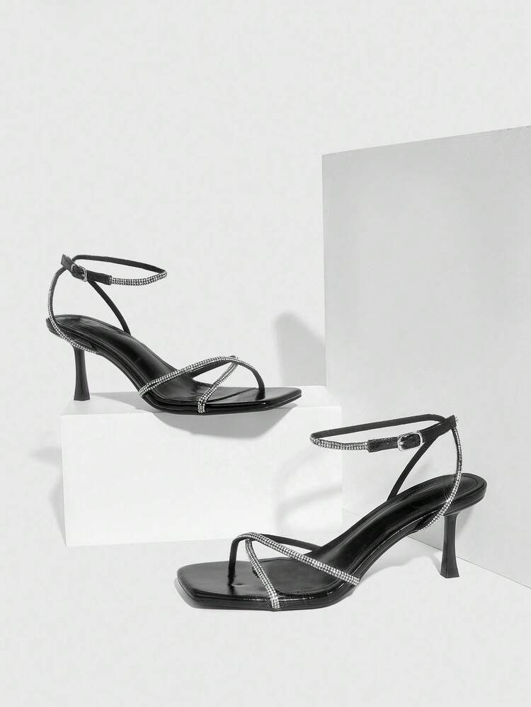 CUCCOO SZL Nuevos y sexys sandalias de tacón alto de verano para mujeres con tiras cruzadas doradas, elegantes y encantadoras. Sandalias de tacón de aguja con punta cuadrada, tiras finas y punta abierta