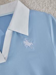 Teen Girl Knight Embroidery Pattern Ruffle Long Sleeve T-Shirt And Drawstring Waist Pocket Pants Casual Back To School Outfit Set - Blue - View 6