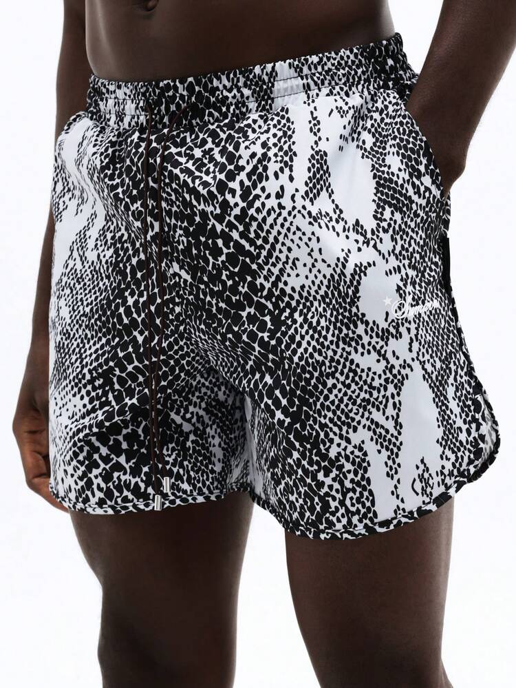 Snake Print Beach Shorts With Side Pockets
