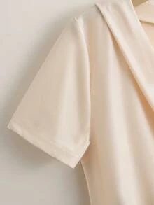 GlowEve Blusa blanca de verano elegante para oficina de mujer con cuello en V, plisada, manga corta, ajustada y corta, para uso diario, bodas, ir al trabajo, fiestas de graduación y citas - Albaricoque - Ver 4