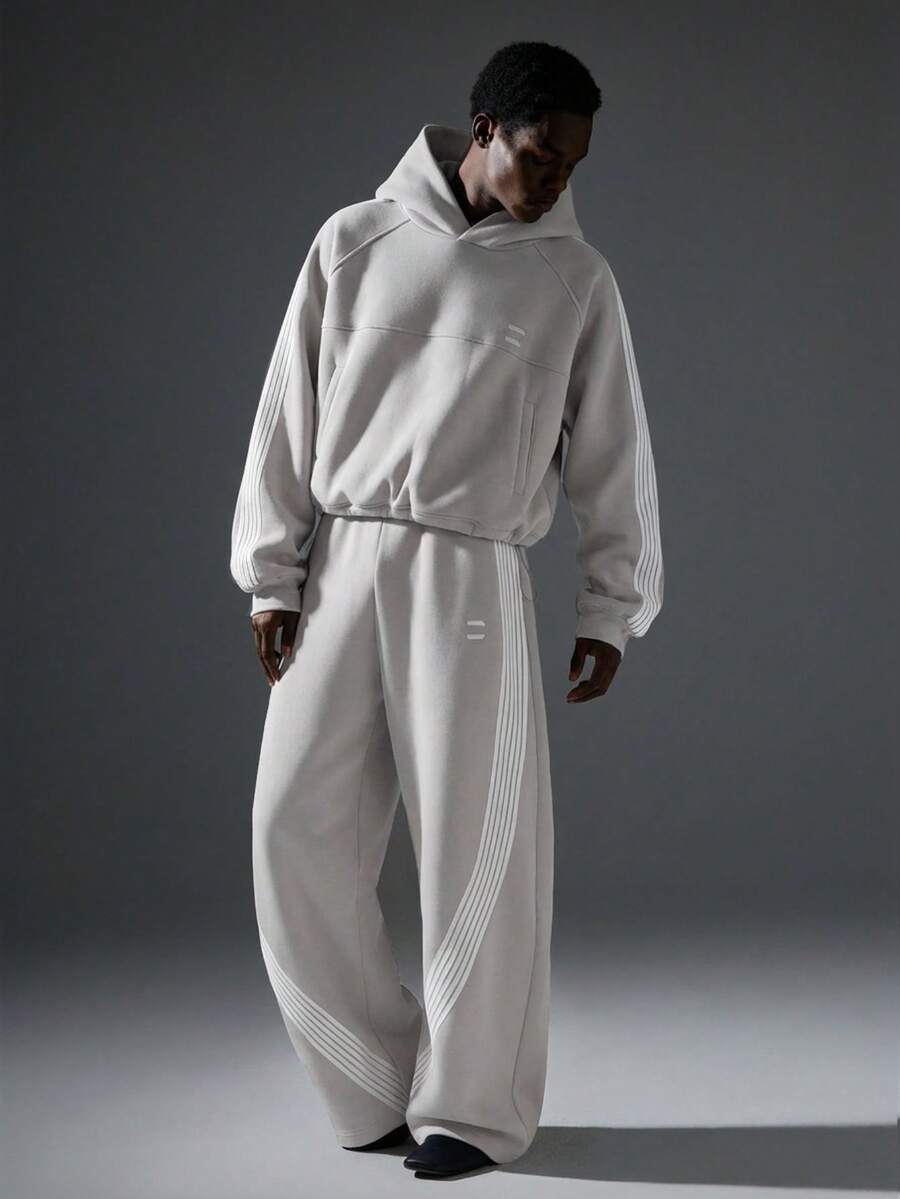 NEON BLANC Men's Street Style Loose Fit Gray Long Knit Sweatpants - Dark Grey - View 1