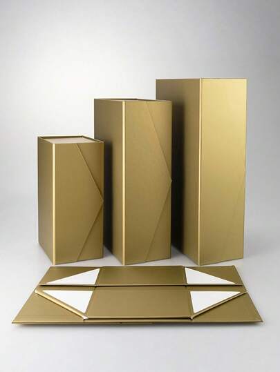 1pc Gold Gift Box Sturdy Paperboard Packaging With Lid, Suitable For Wedding Favors, Christmas,Birthday And Other