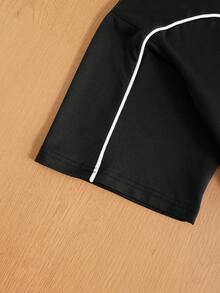 TOKVUE Men's Casual Street Style Patchwork Contrast Color Embroidered T-Shirt - Black - View 6