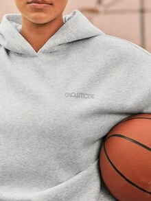 GLOWMODE Plus Size Everyday Fleece Cozy Core Soft Warm Loose Fit Velvety Textured Print Drawstring Sweatshirt Daily Casual Wear - Grey - View 4