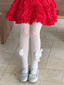 DAZY Quần tất thời trang trang trí nơ cho bé gái, thích hợp để phối cùng váy. - trắng - Xem 5