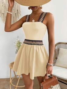 Breezaya Bộ áo liền quần xếp ly phối nơ, thích hợp cho kỳ nghỉ hè của nữ. - Màu be - Xem 5