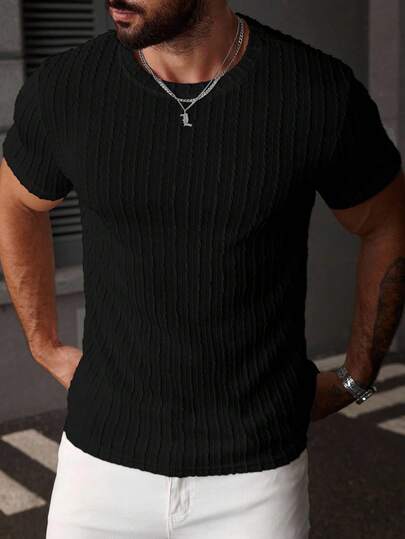 SLATEMANN Men's Solid Color Minimalist Casual Round Neck Short Sleeve T-Shirt