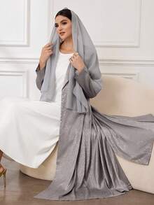 Al Najma Women's Elegant Shiny Striped Loose Abaya Robe With Lapel Collar, Casual Outerwear - Multicolor - View 7