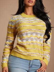 Radiana Women Multicolor Long Sleeve Knitwear Regular Length Basic Top Sweater - Multicolor - View 6