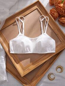 Crystal Vow Lencería de mujer con sujetador de tirantes finos de unicolor con parches de encaje y malla - Blanco - Ver 5