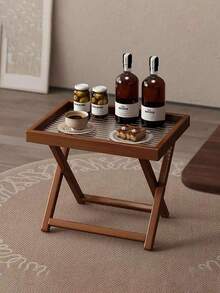 竹制折叠边桌，耐用电视托盘床头柜，适用于客厅和卧室，便携式设计，现代波西米亚风格，节省空间，适用于客厅、阳台和露台，采用耐用材料制成 - 彩色 - 查看 4