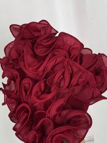 SHEIN SXY 2pcs Set: 3D Floral Trim Bandeau Top And Ruched Bodycon Mini Skirt Ruffle Top Set Skirt Two Piece Set - Red - View 7