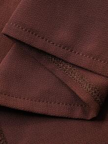 DAZY 女士纯色宽松褶皱抽绳圆领长袖优雅度假衬衫，春秋季 - 棕色 - 查看 7