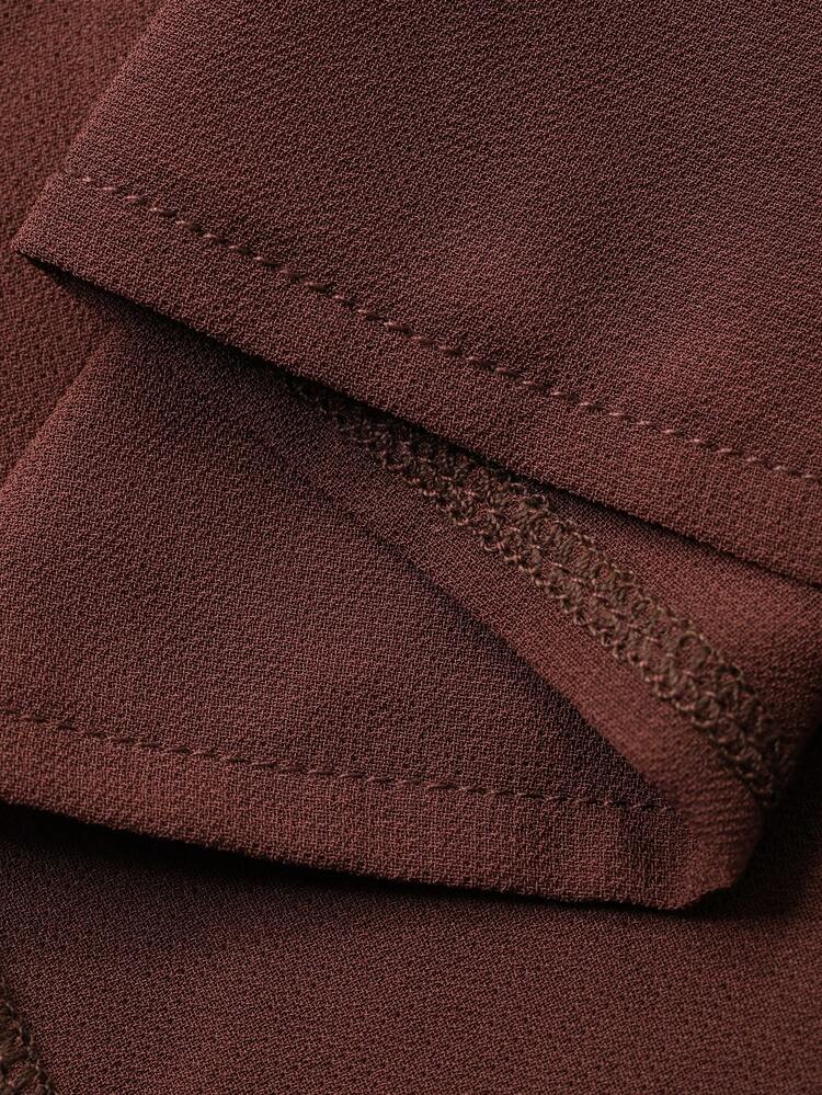 Women's Solid Color Loose Pleated Drawstring Crew Neck Long Sleeve Elegant Resort Blouse, Spring/Autumn