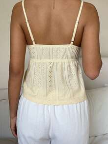 CovetEZ Women's Casual Yellow Lace Trim Camisole Top, Summer - Yellow - View 5