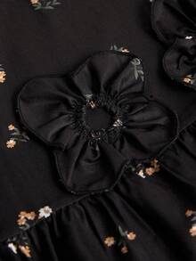 Freevana Women's Elegant Floral Print Long Sleeve Mini Dress - Black - View 7