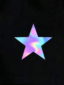 Bộ 2 món dành cho bé gái tuổi teen, phong cách thường ngày, sáng tạo, cá tính, tươi mới, sang trọng, tối giản, in hình ngôi sao năm cánh và khẩu hiệu nhóm nhạc nữ ảo, áo thun và quần short, thoải mái, ấm áp, phù hợp cho mùa hè, xuân, hè, thể thao hàng ngày và dã ngoại, áo thun màu tím và quần đen. - Nhiều màu - Xem 9