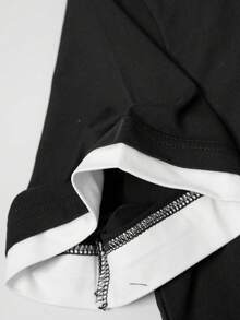 Manfinity Men's Casual Loose Fit Contrast Color Round Neck Short Sleeve T-Shirt - Black - View 6