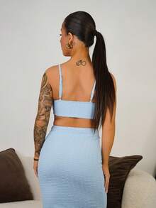 SAYEHFBABY 度假休闲性感格纹背心，纹理面料 - 淺藍色 - 查看 2