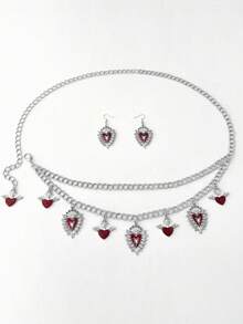 ROMWE 1 chiếc dây chuyền kiểu Gothic màu bạc và đen nhiều lớp dành cho nữ, phụ kiện đeo eo, thích hợp sử dụng hàng ngày và Halloween. - Vòng eo hai lớp màu đỏ bạc - Xem 9