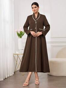 Al Najma Women's Elegant Daily Traditional Versatile Loose Arabic Abaya - Brown - View 3