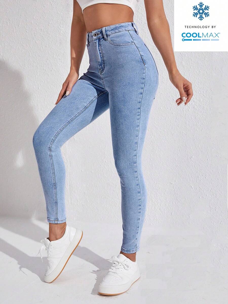 SHEIN ICON Women's Casual Skinny Jeans - Medium Wash - View 1